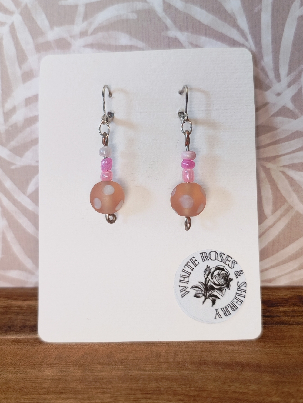 White Roses & Sherry | Handmade Frosted Glass Mushroom Earrings - Pink